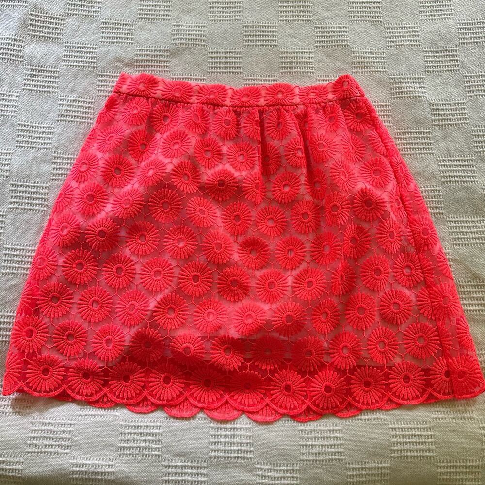 Lily Pulitzer Neon Pink Allover Floral Print Ruched Elastic Waist Skirt